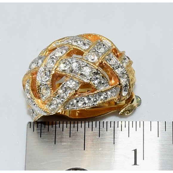 KJL KENNETH JAY LANE Gold ToneRhinestone Dome Clip Earrings - Picture 9 of 9